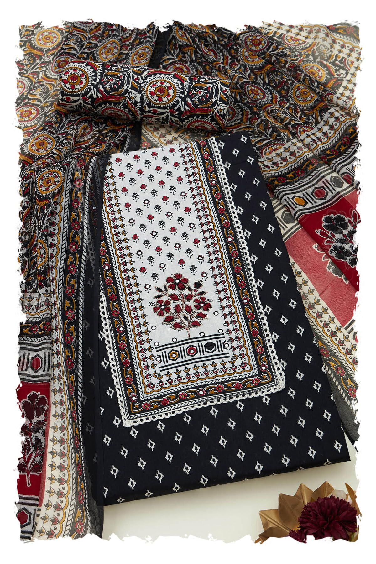 Soch Women Cotton Ethnic Motifs Unstitched Dress Material with Zari