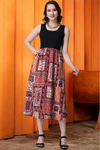 Popwings Casual Boho Printed And Solid Peplum Dress For Women || Summer Dresses For Women || Sleeveless Women Dresses || Round-N