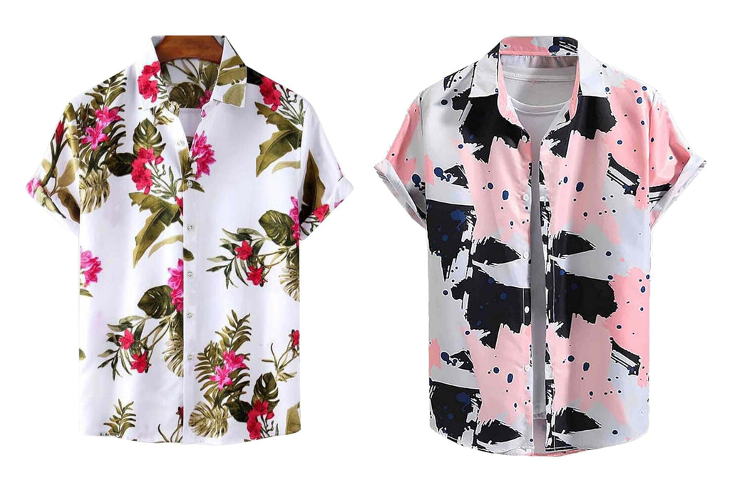 Rebelify MenS Lycra Bland Shirt With Half Sleeves Button Down Closure Round Collar Neck Printed Pattern Relaxed Fit And Standar