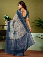 Satrani WomenS Linen Zari Border Printed Ready To Wear One Minute Pre Pleated Readymade Saree With Unstitched Blouse Piece (33R