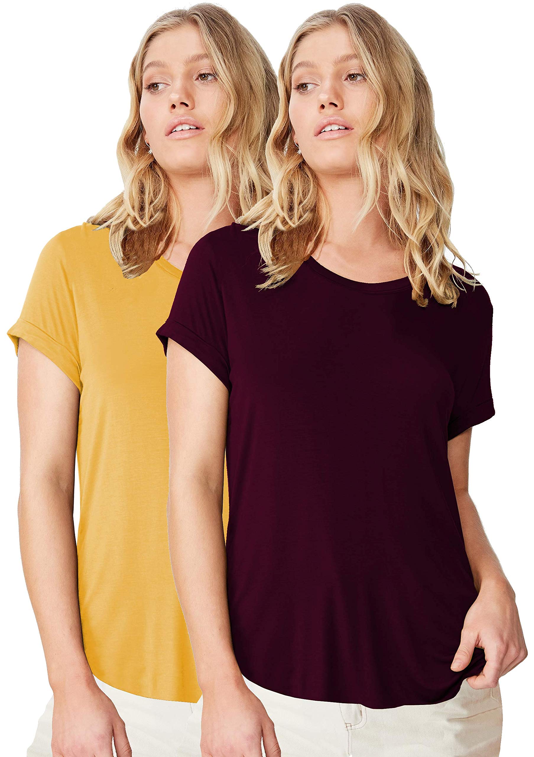 Fabricorn Womens T-Shirts (CMB01_Wine_YLW_UpDown_XXL_Wine & Mustard Yellow_XX-Large)