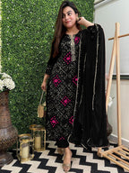 ANNI DESIGNER Womens Rayon Blend Floral Straight Kurta with Pant & Dupatta (TURAE-RED-G8S_Black_Large)