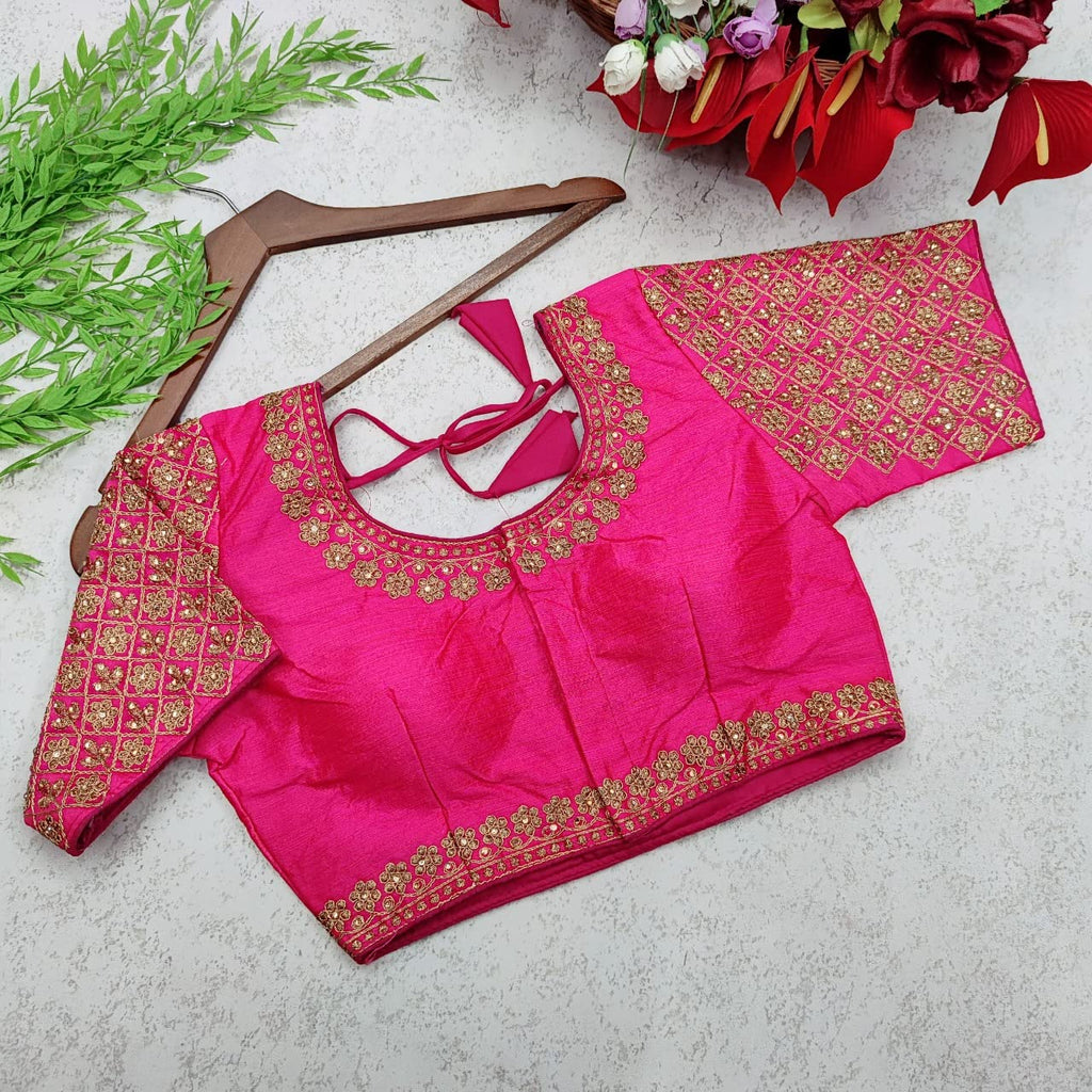 Vihu Fashion WomenS Heavy Embroidery Handwork Half Sleeves Readymade Blouse