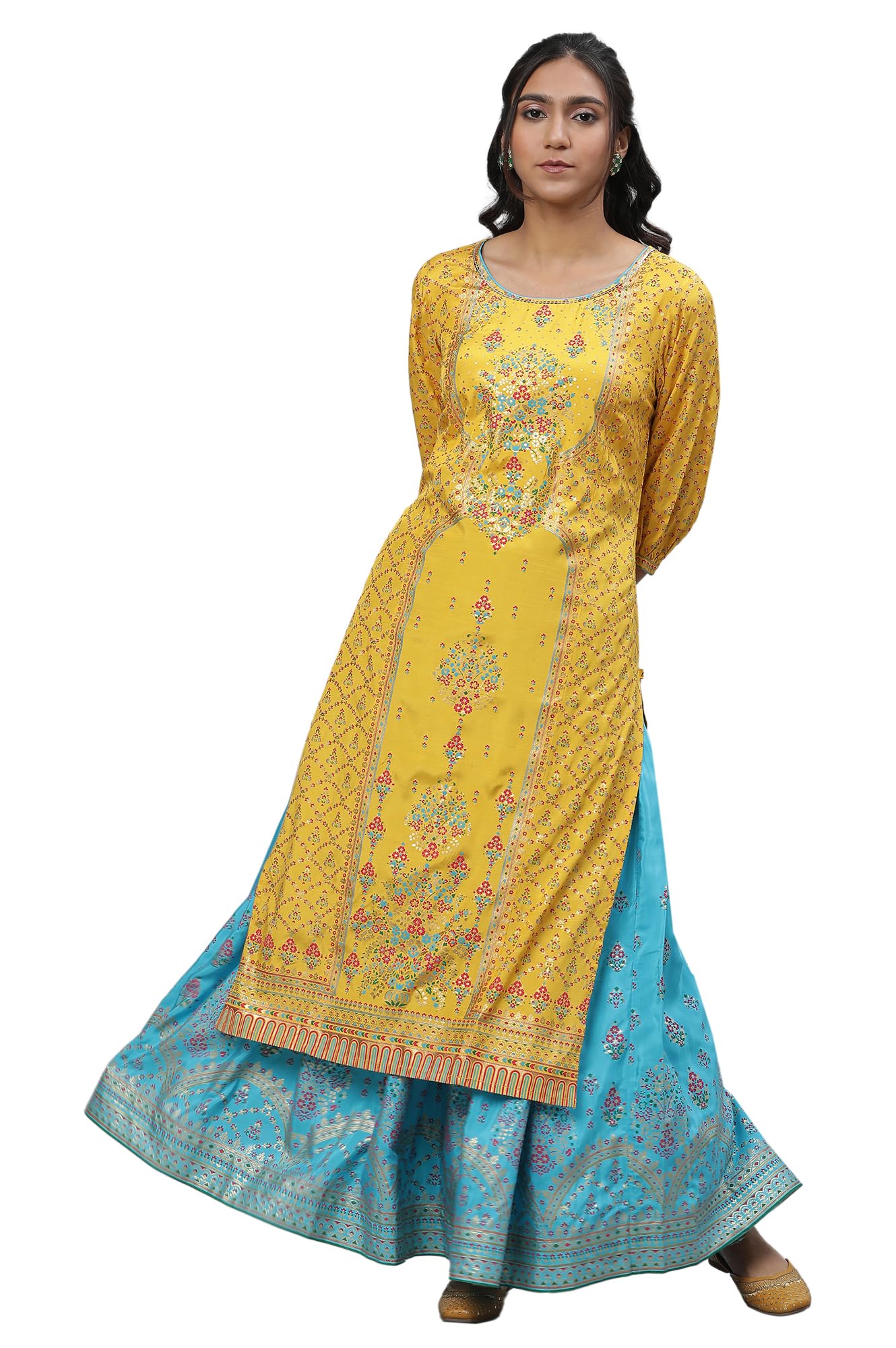Aurelia WomenS Viscose Regular Fit Calf Length Kurta (24Fea14679-507504_Symphonic Sunset, Yellow, Xl