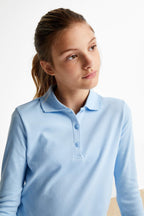 French Toast Girls' Toddler Uniform Long Sleeve Polo with Picot Collar (Standard & Plus), Light Blue, 2T