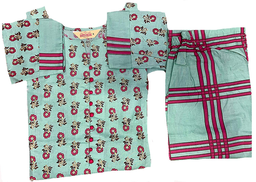 Gosriki WomenS Green & Pink Floral Printed Kurta With Trousers