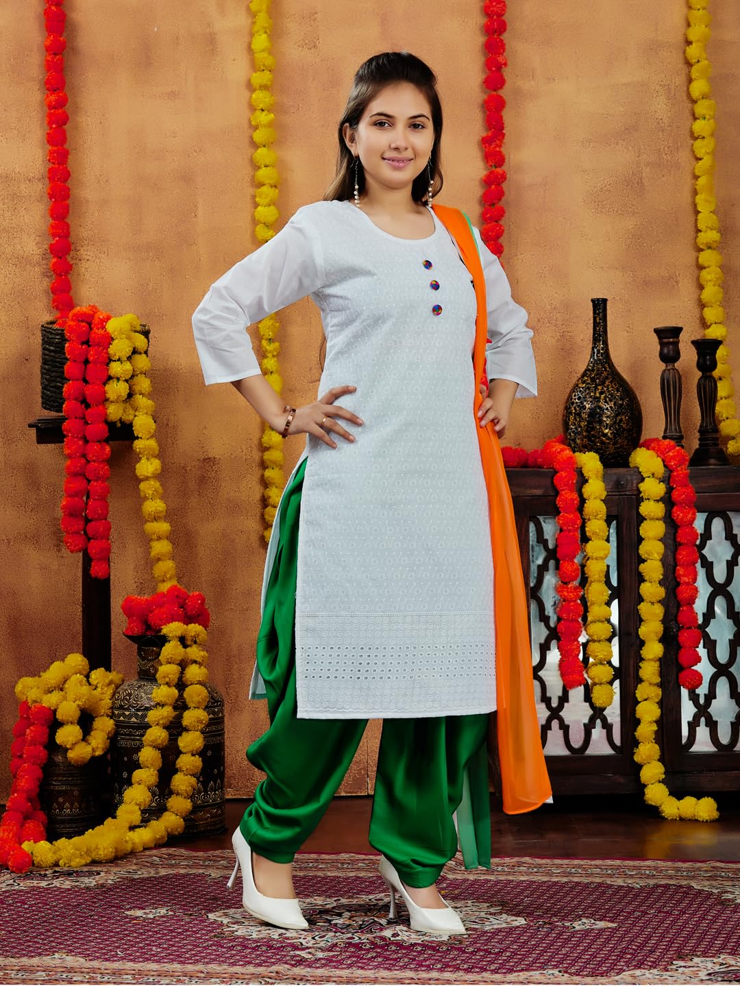 Aarika Girls Casual Wear White Colour Embroidery Cotton Kurti (7-15 Years)