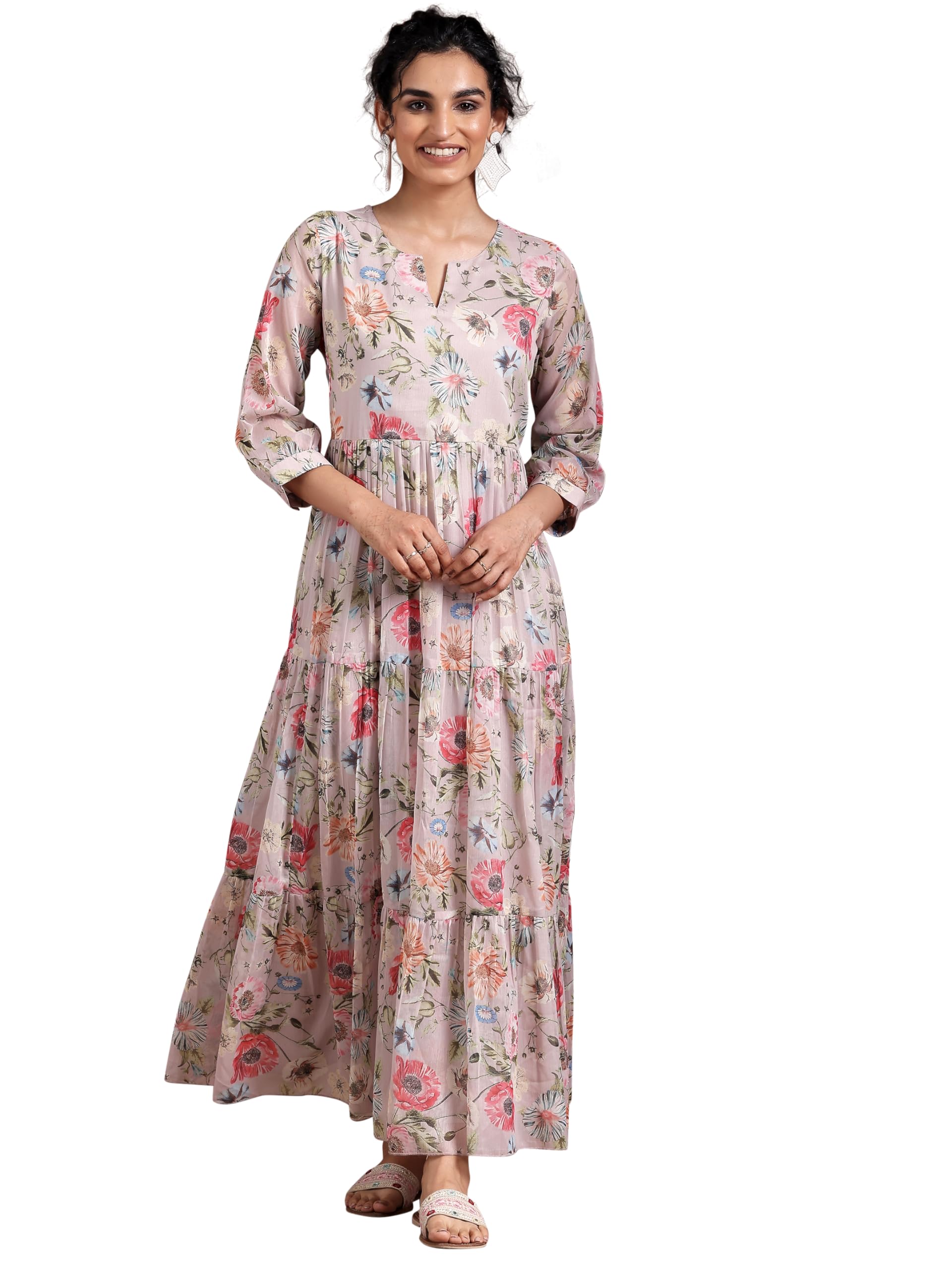 Libas WomenS Chiffon Fit And Flare Maxi Casual Dress (37177_Pink