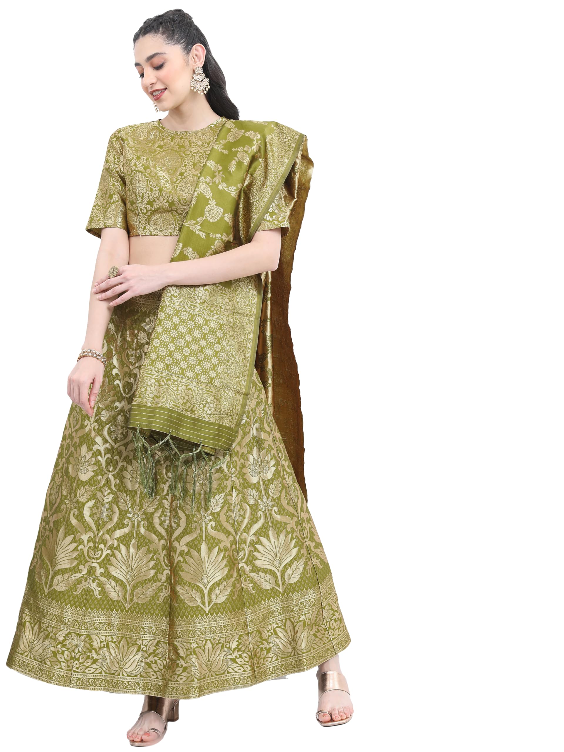 Ketch WomenS Readymade Polyester Ethnic Lehenga And Choli Set (Khk3000924_Green
