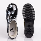 NORTY - Womens Ankle Rain Boots - Ladies Waterproof Winter Spring Garden Boot Paw Black White Size 6