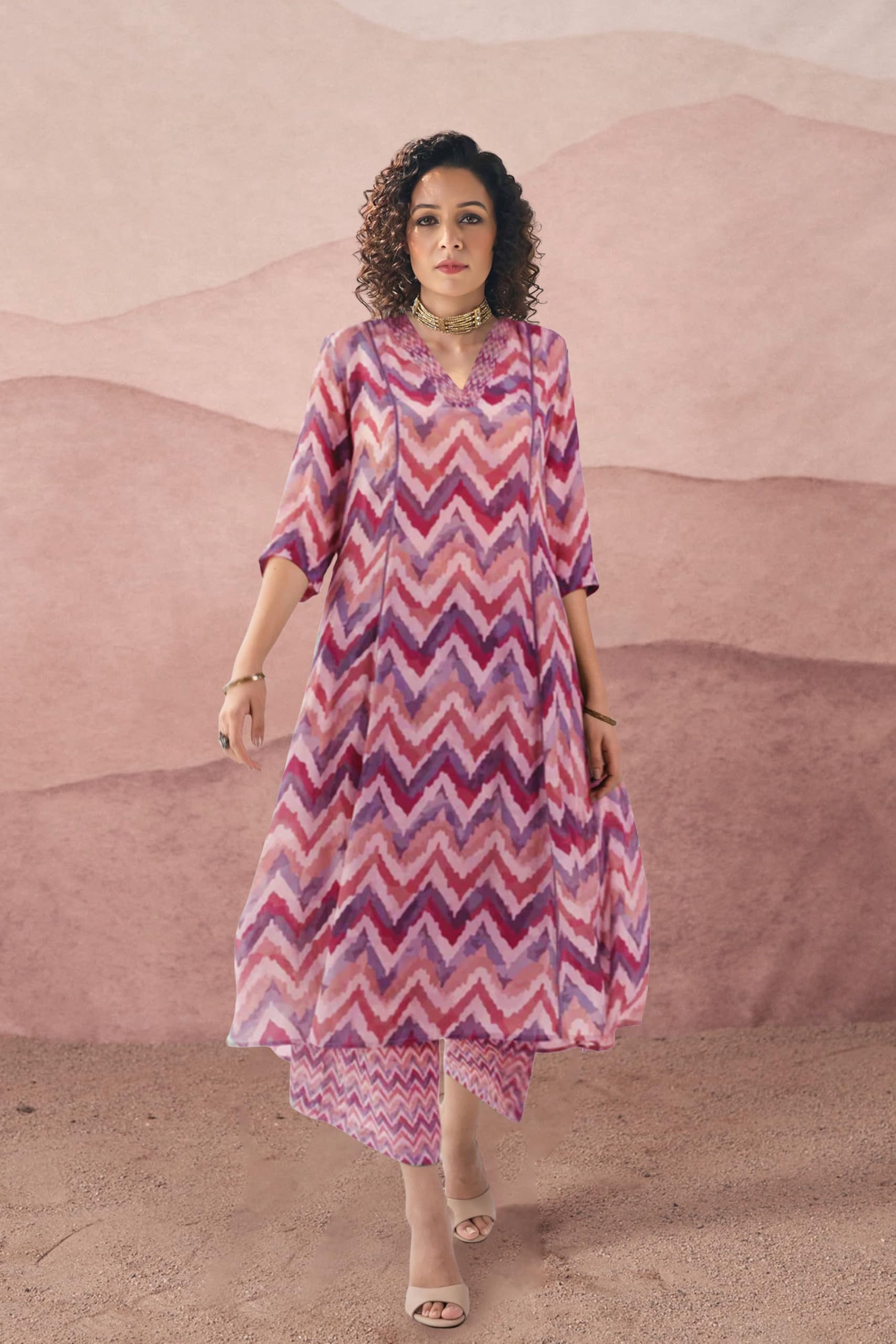 Toochki Dress For Women | Two Piece Dress For Women Long | Dress | Maxi Dress For Women | Dresses | Zig Zag Printed Dress | Cott