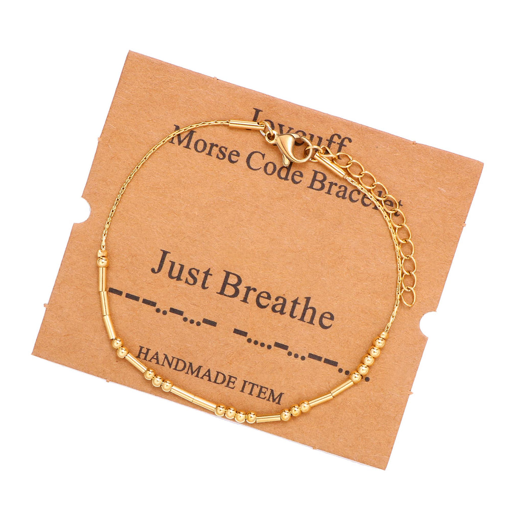 JoycuFF Just Breathe Morse Code Bracelets for Women Inspirational Birthday Mother's Day Christmas Gifts for Best Friend Mom Sist