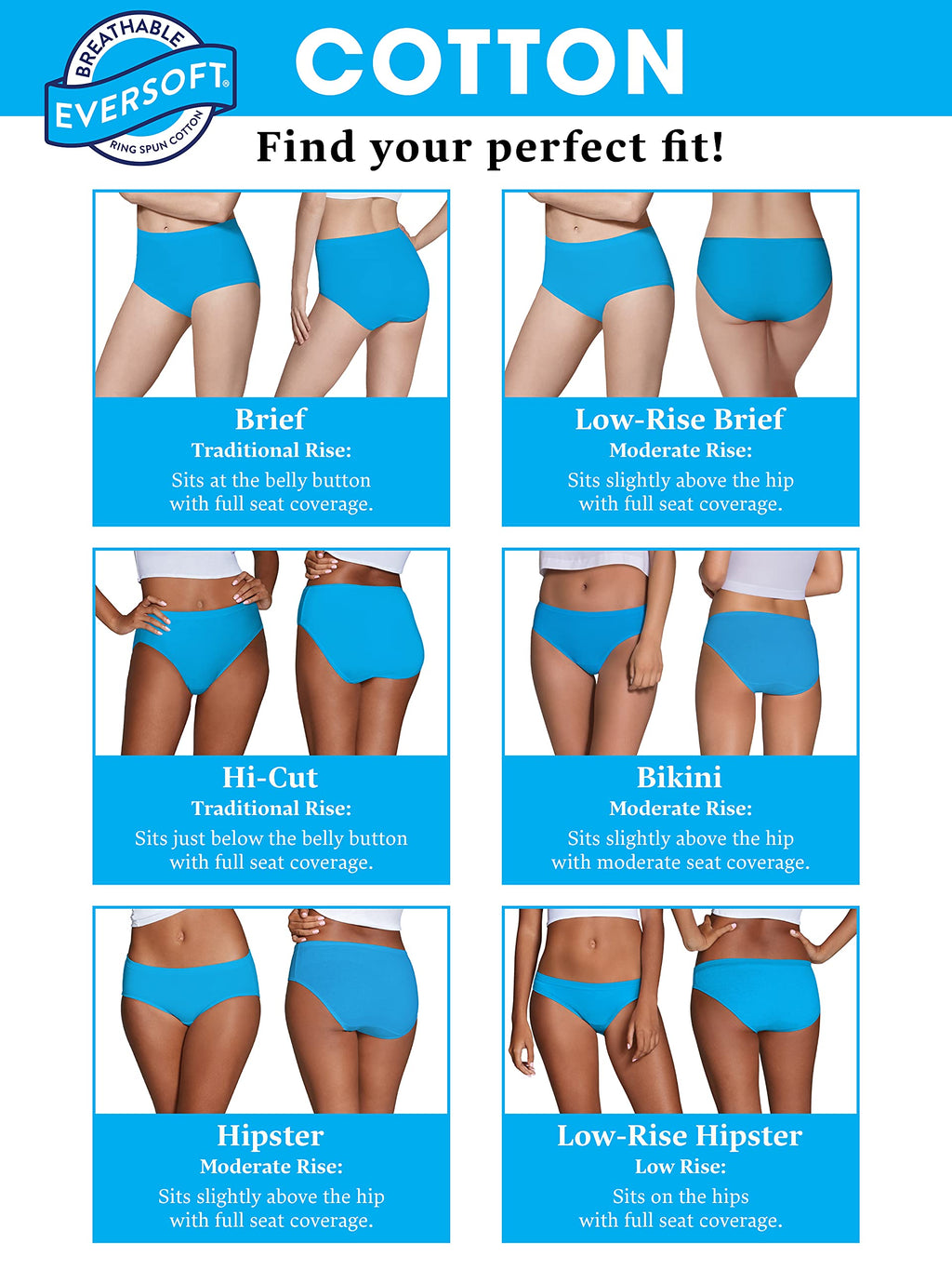 Fruit of the Loom Women's Eversoft Cotton Underwear Multipacks, Tag Free & Breathable, Available in Plus Size, Brief-White, 6