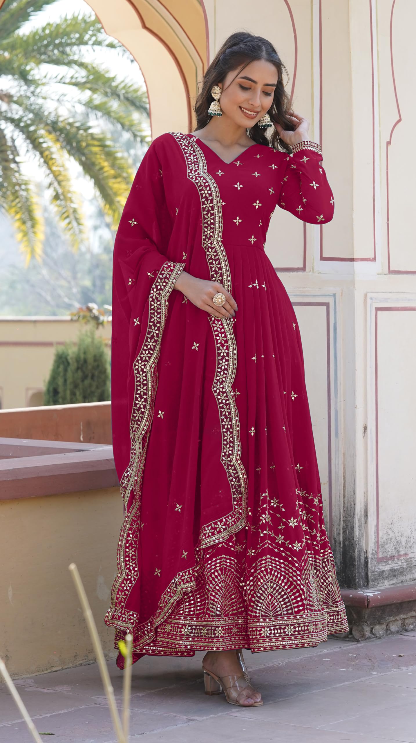 Wedani Georgette Anarkali Kurta Set with Dupatta For women