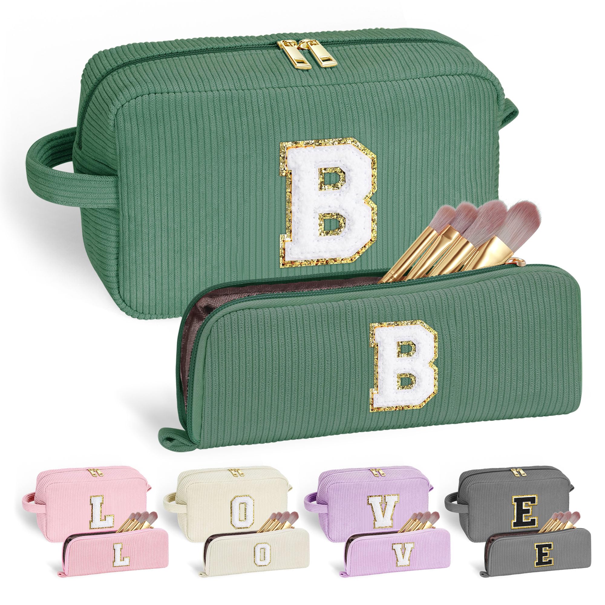 YOOLIFE Personalized Gifts for Girls - Bridal Shower Gifts Birthday Gifts for Women Her Girls Green Cute Makeup Bag Makeup Brush