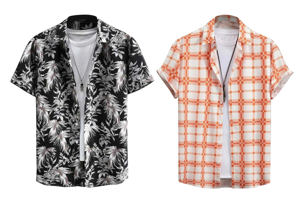 Rebelify Half Sleeve Printed Shirts For Men Regular Fit Printed Spread Collar Casual Shirt Lycra Fabric With Combo Shirt (Pack O