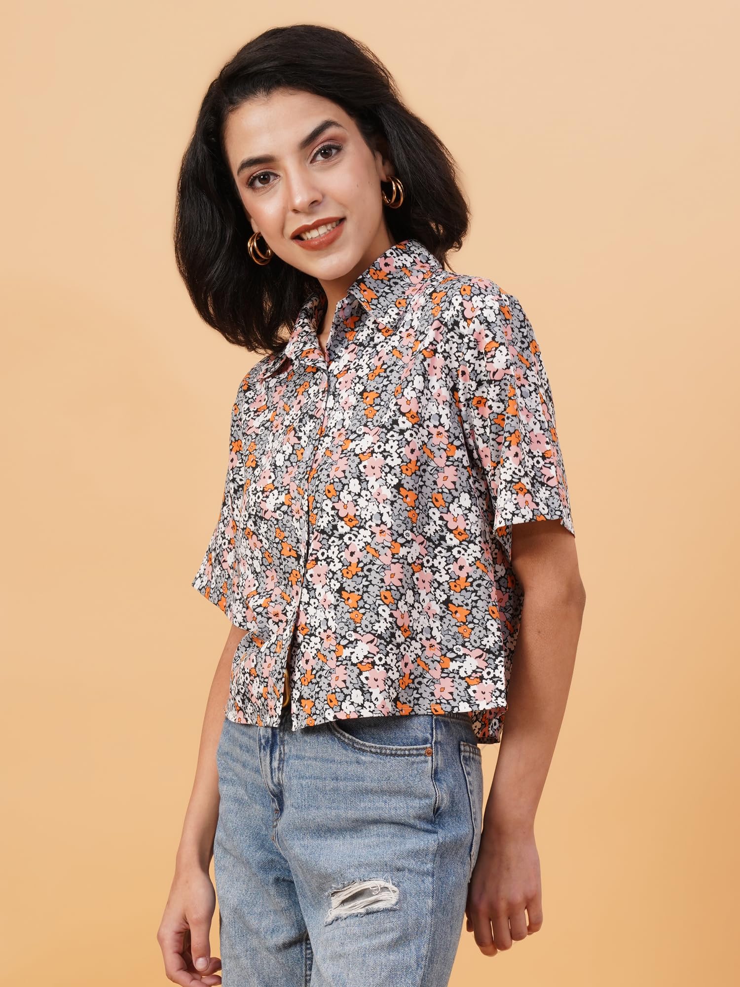 Kotty WomenS Relaxed Fit Printed Spread Collar Casual Shirt