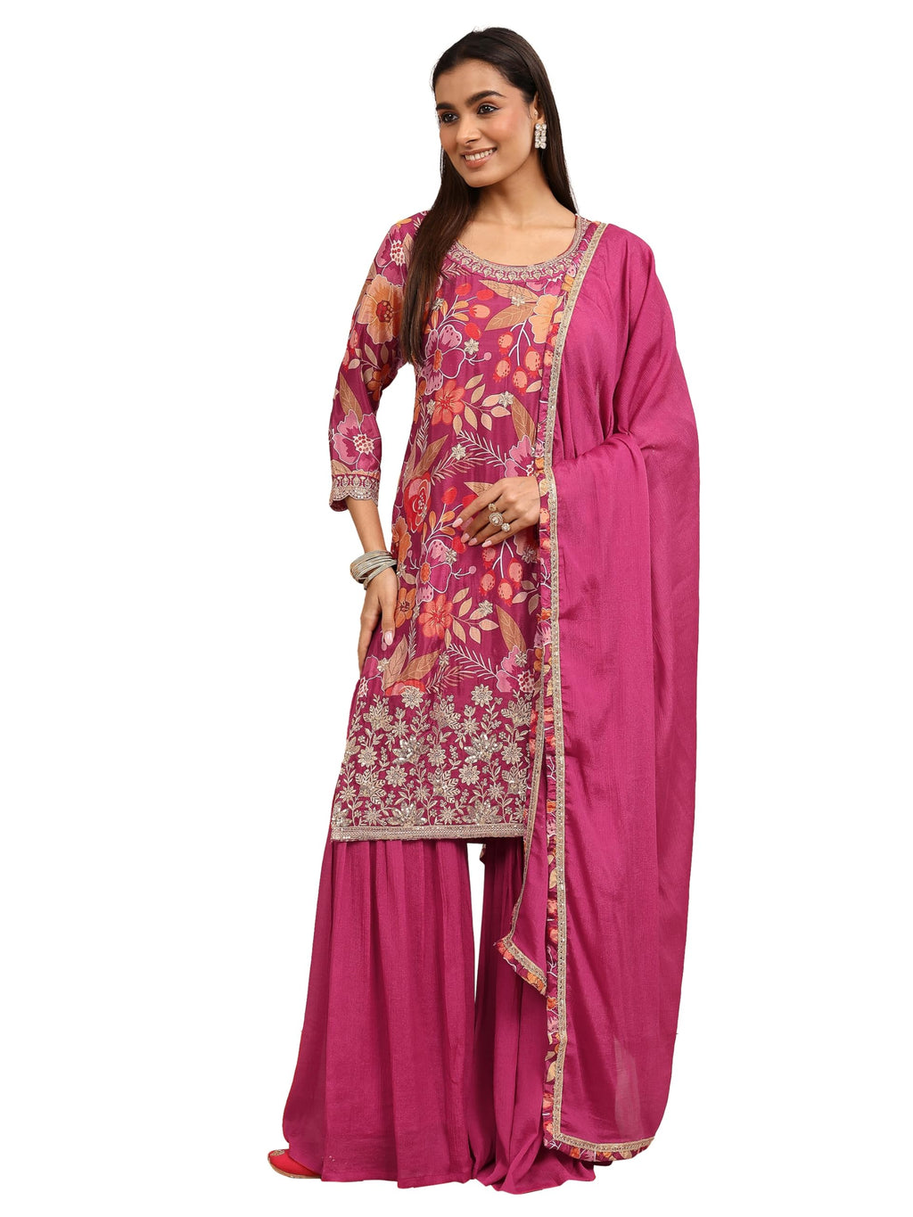 Libas Printed Chinon Straight Kurta With Sharara With Dupatta (51843XXL)