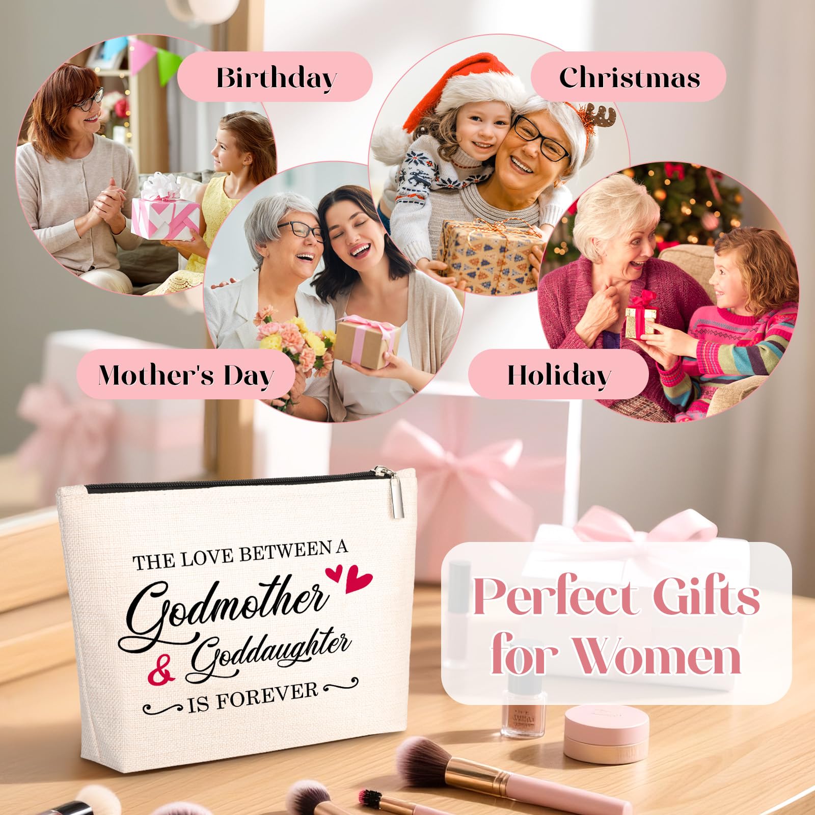 GevGuxLuo Godmother Gifts -Birthday Mother's Day Gift for Godmother -Christmas Gift for Godmother -Makeup Bag Gift