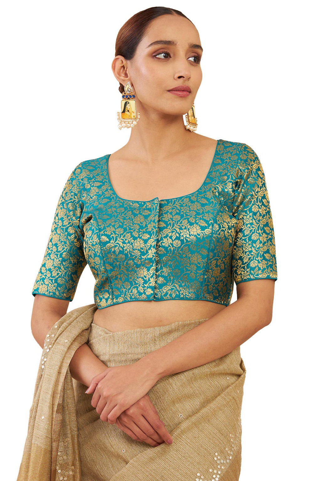 Soch Women Art Silk Half Sleeve Blouse with Woven Floral Designs