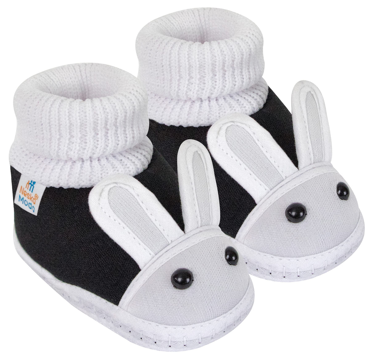 Neska Moda Unisex Baby Booties For 6 To 12 Months (White,Black) 0-12