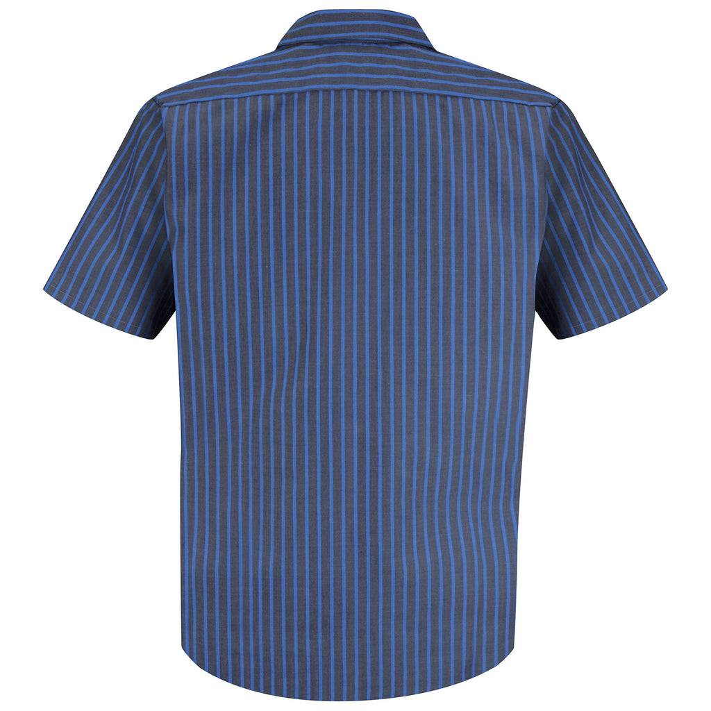 Red Kap Mens Industrial Stripe Work Shirt, greyBlue Stripe, Short Sleeve Small