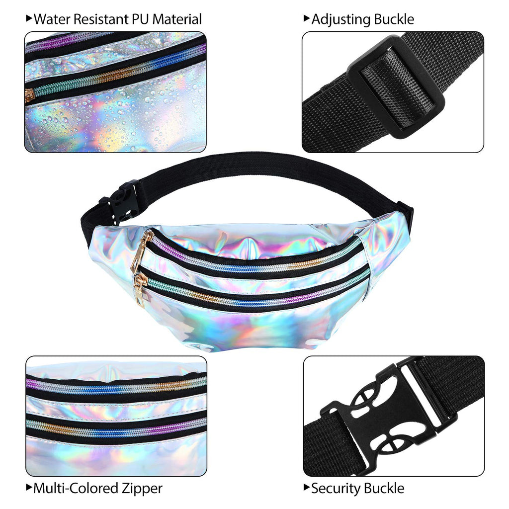 Frienda 2 Pieces Holographic Fanny Pack for Women Colorful Sport Waist Bag Pack(Shiny Silver, Pink)