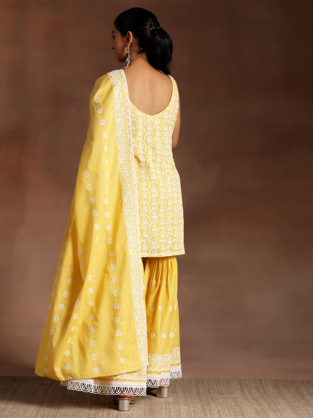 Libas Womens Embroidered Cotton Straight Kurta With Sharara And Dupatta