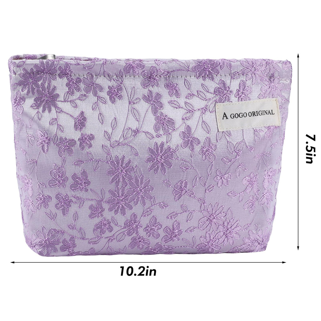 ZLFSRQ Daisy Flower Makeup Bag Travel Cute Floral Cosmetic Bags for Women Large Makeup Pouch Zipper Cosmetic Pouch for Purse Aes