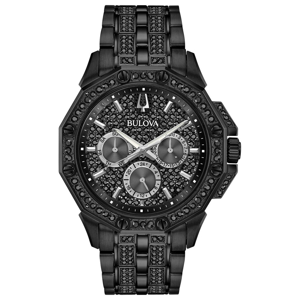 Bulova Men's Crystals Octava Black Ion Plated Stainless Steel 6-Hand Multi-Function Quartz Watch Style: 98C134