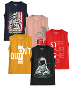 Kyda Kids Cotton Printed Summer Vests For BoyS (Pack Of 5) 3-4Years