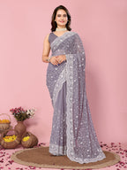 Vairagee Women Soft Georgette Emroidery Saree With Sequence Work Unstitched Blouse (6246)