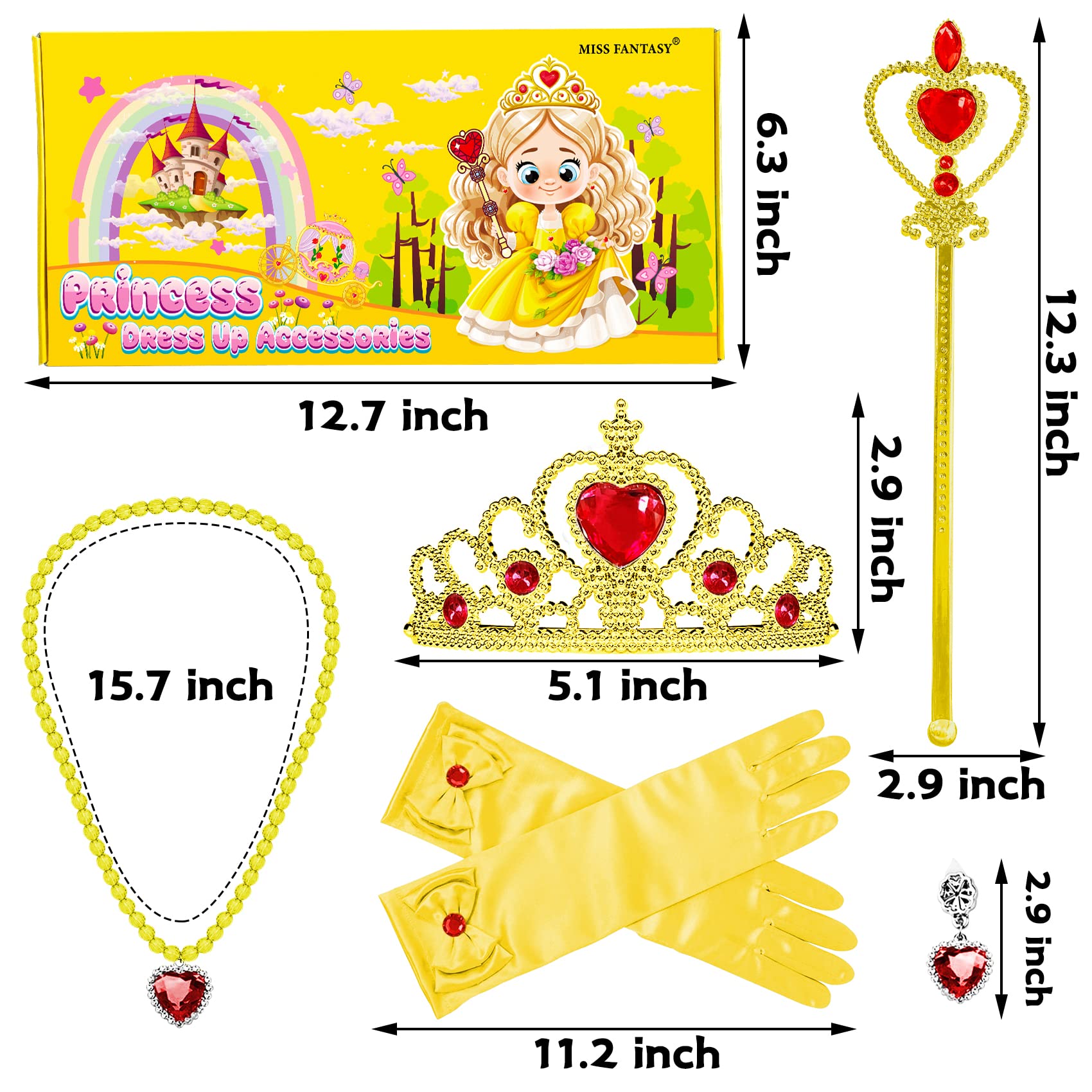 MISS FANTASY Princess Dress Up Accessories,Cosplay Accessories for Kids Girls, Princess Dressed up Crown,Wand,Gloves,Necklace,Ea