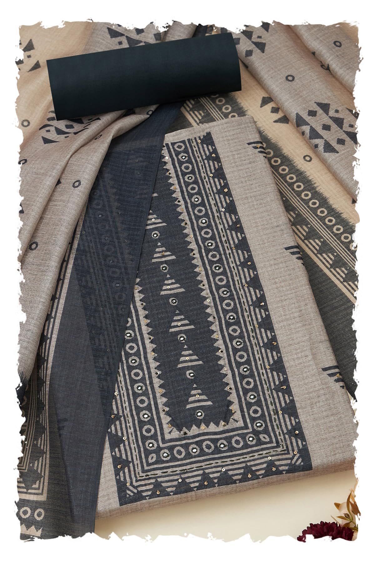 Soch Women Tussar Geometric Print Unstitched Dress Material with Sequins