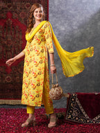 ANNI DESIGNER Ladies Cotton Blend Dupatta Kurta Trousers, yellow, XXL
