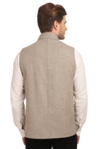 WINTAGE Mens Tweed Bandhgala Festive Nehru Jacket Waistcoat Beige