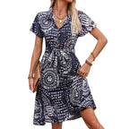 Gufrina Dresses For Women || Short Sleeve ||All Over Geometric Print|| Collar-Neck And Regular Sleeves || Front Open Button & Hi