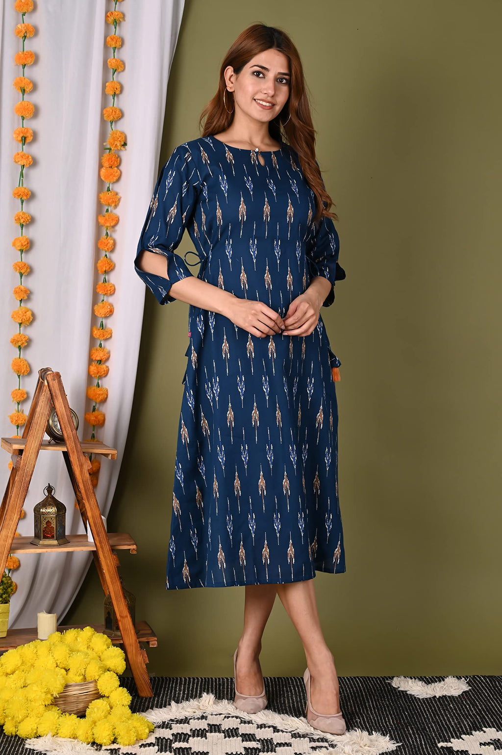 Gosriki Women'S Cotton Blend Printed Regular Kurti