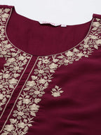 Ishin Women'S Silk Blend Teal Embroidered Straight Kurta Suit Set With Trousers & Dupatta