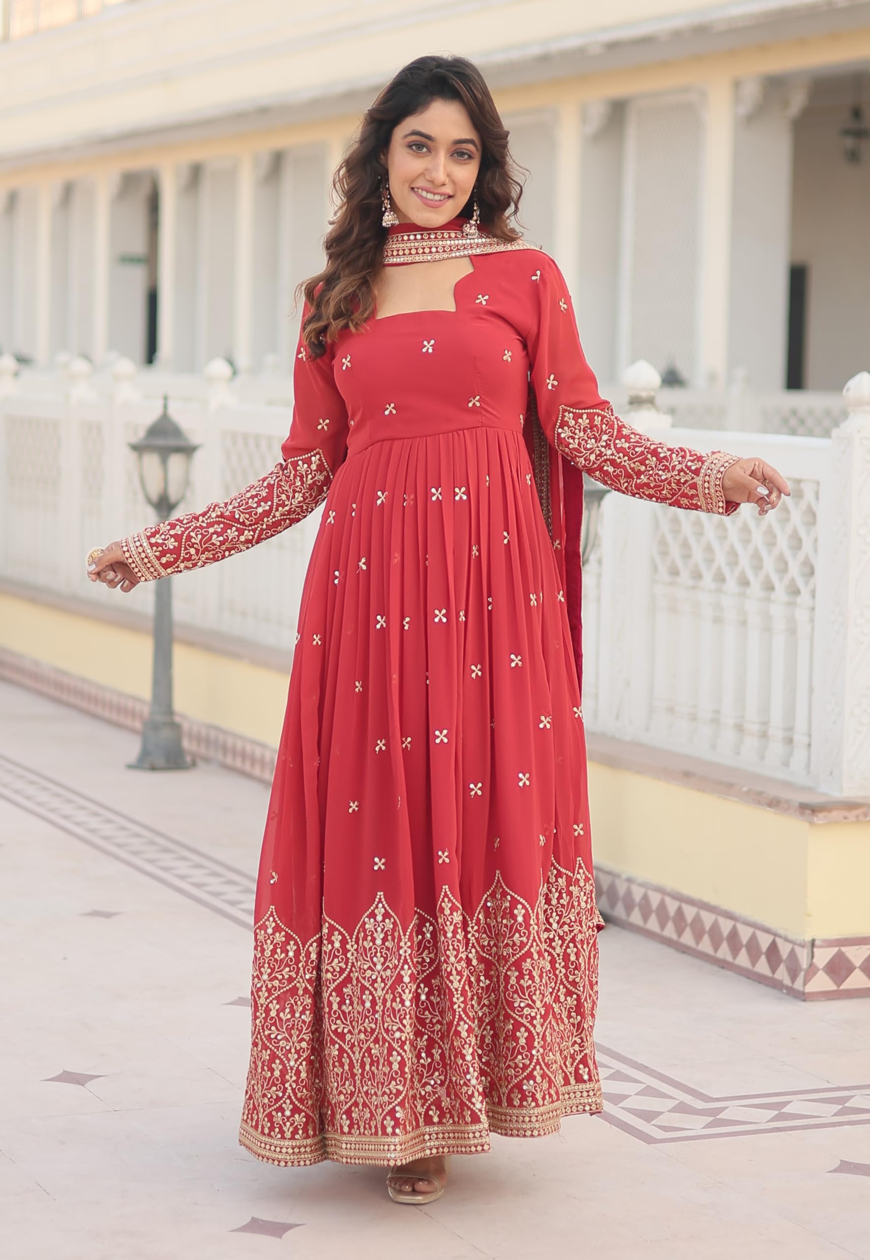 Fashion Basket Goergette Kurta With Duptta Orange