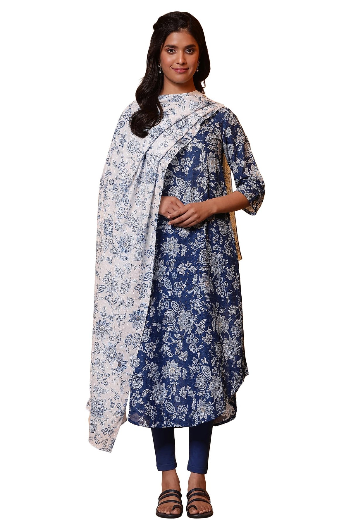 Aurelia Women White Floral Printed Cotton Mulmul Dupatta, One Size