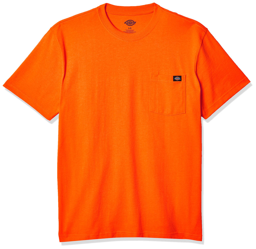 Dickies mens Short Sleeve Heavyweight Crew Neck Pocket T-shirt Henley Shirt, Bright Orange, X-Large US