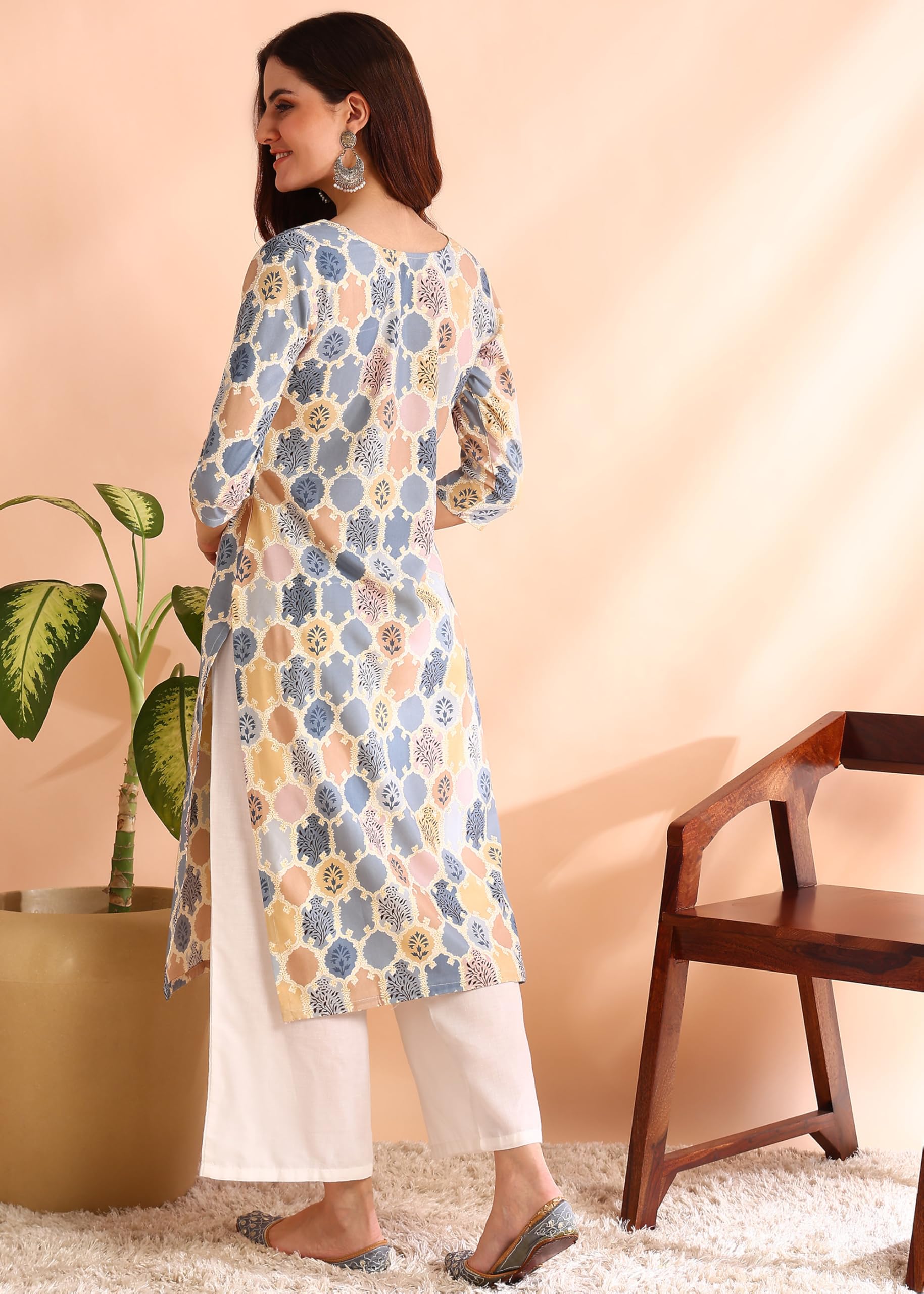 Dsk Studio Poly Rayon Foil Printed Straight Kurti