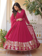 Fashion Basket Havy Georgette Embroidered Anarkali Dress For Women Pink