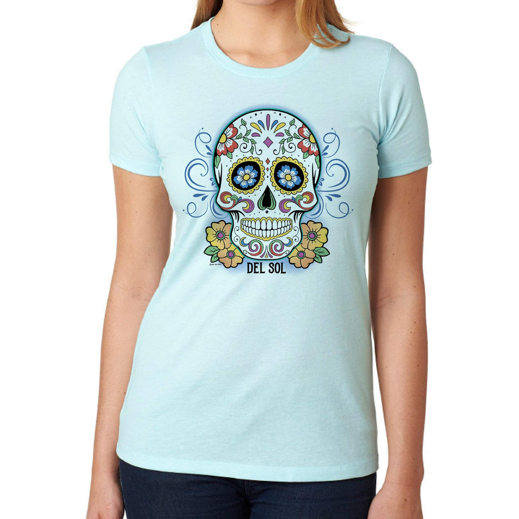 Girls Crew Tee - Day of the Dead - Ice Blue by DelSol for Women - 1 Pc T-Shirt (XL)