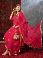 ANNI DESIGNER Ladies Cotton Blend Kurta Trousers with Dupatta Set, pink, XL