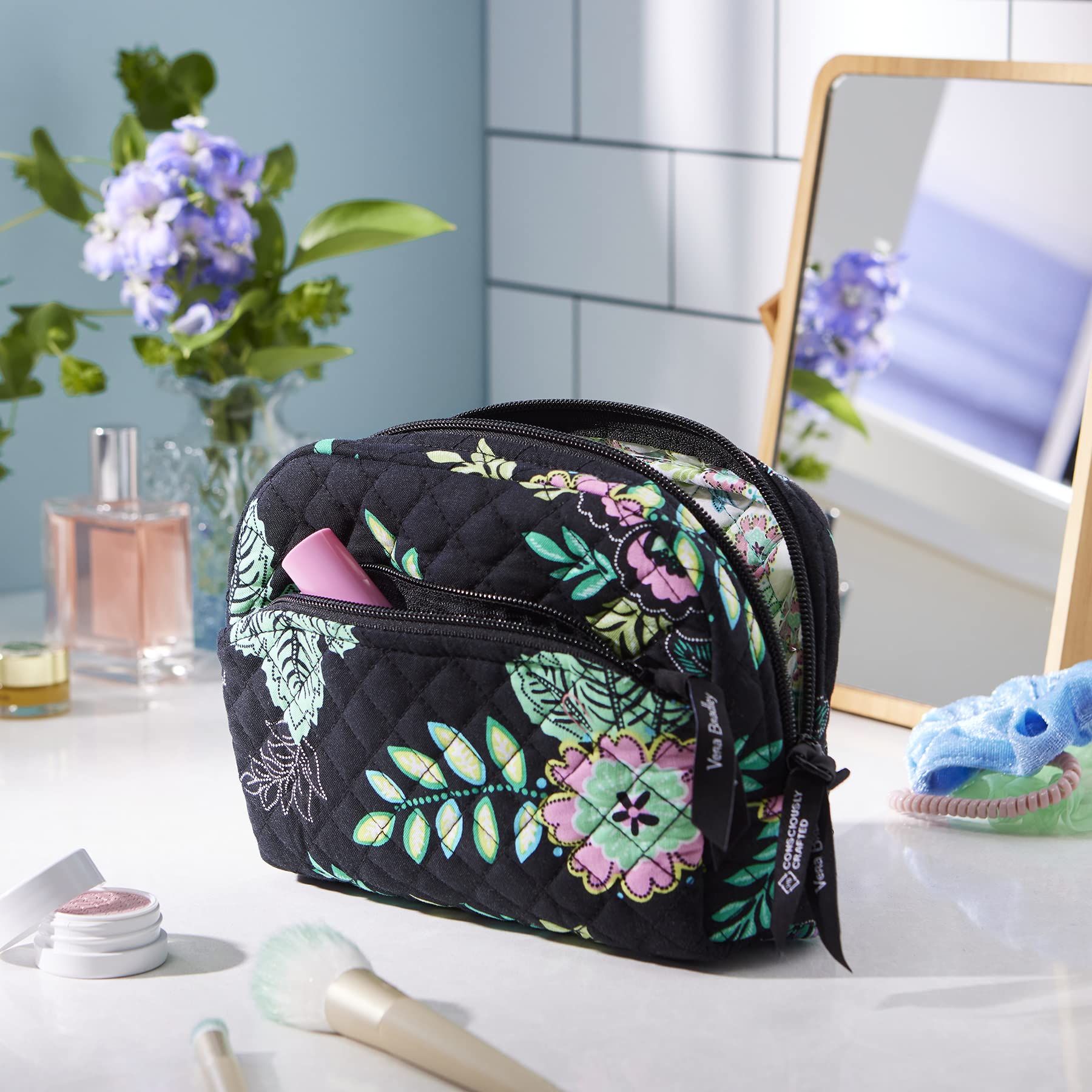 Vera Bradley Women's Cotton Medium Cosmetic Makeup Organizer Bag, Provence Paisley, One Size