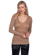 EGI Luxury Wool Silk V-Neck Long Sleeve Top. Proudly Made in Italy (1493)
