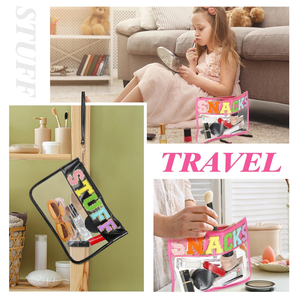 2 Pcs Chenille Letter Clear Zipper Pouch Clear Cosmetic Bag Clear Purse Clear Makeup Letter Bag Stadium Purse Bag Transparent Tr