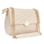 ADISA Womens Girls Quilted Cross Body Sling Bag with Gold Chain (SL5136_Off White)